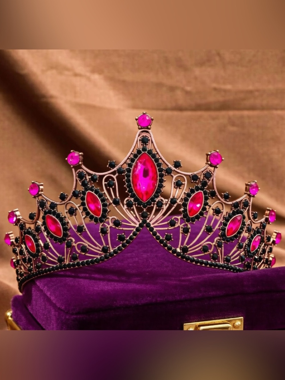 Rose Gold Tiara with Fuchsia Gem Accents